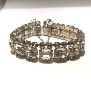 Vintage Rhinestone Bracelet w Safety Chain